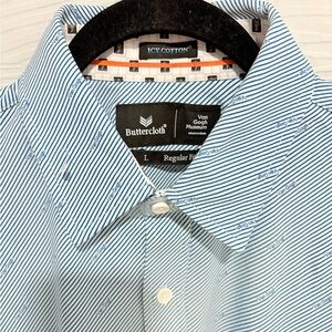 Butter Men's White and Blue Pinstripe Shirt